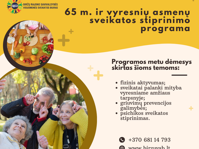 65 m. + sveikatos stiprinimo programos užsiėmimų tvarkaraštis