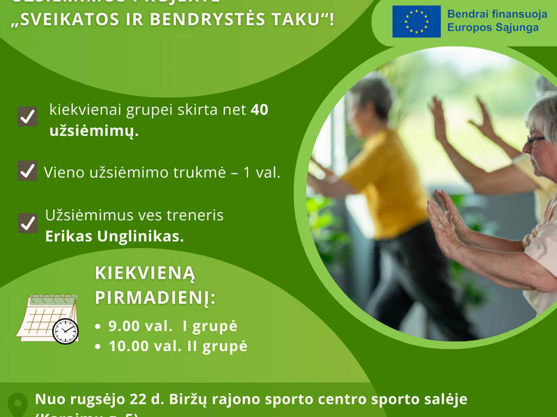 Fizinio aktyvumo užsiėmimai projekte „Sveikatos ir bendrystės taku“!